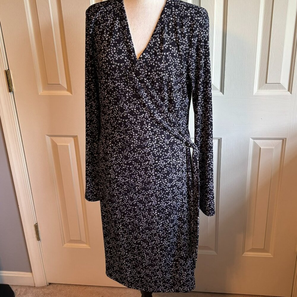 Lark & Ro Signature Matte Jersey Long Sleeve Warp Dress, XL, Black & White